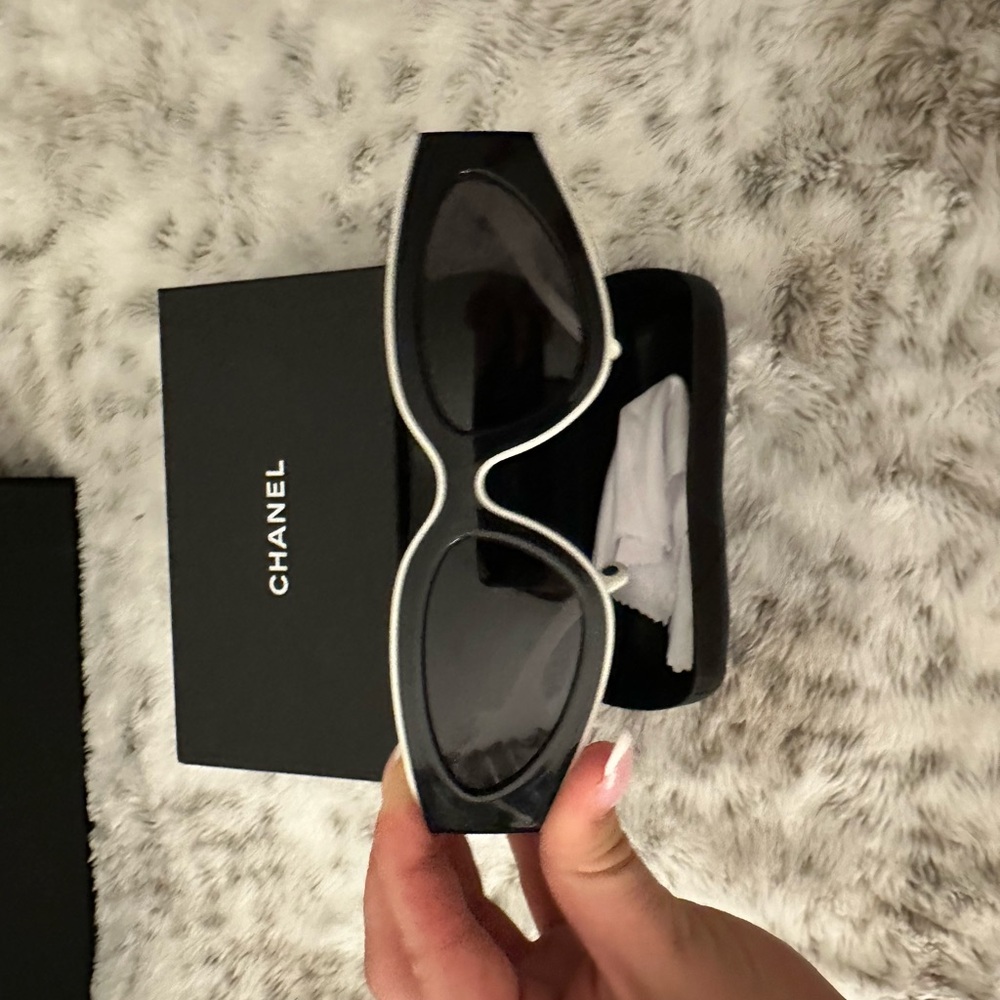 Chanel 6056 cat eye sunglasses black and white